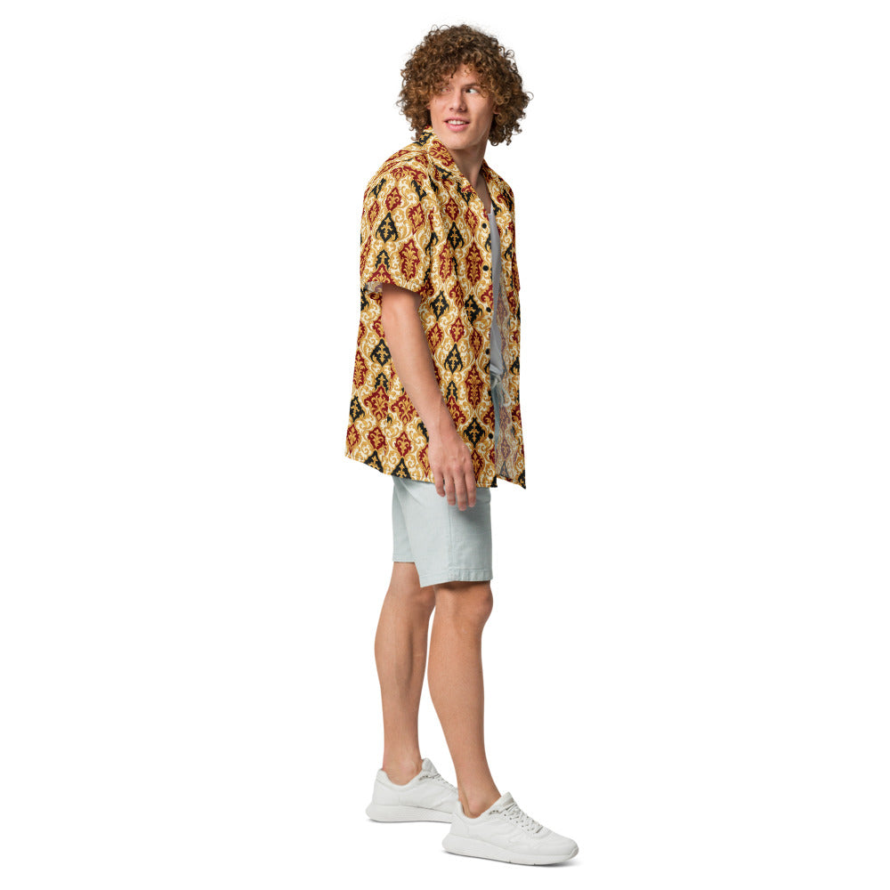 Gold Flame Baroque button-up shirt side view