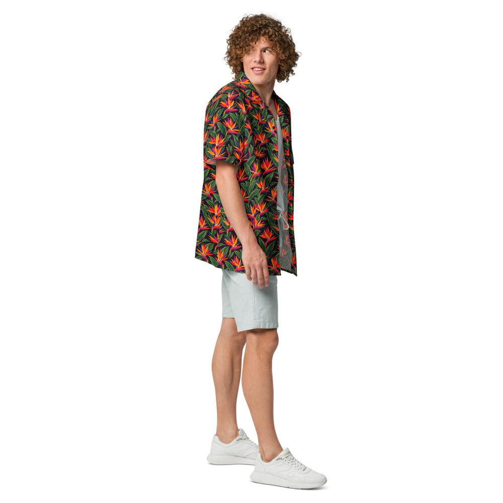 Bird of Paradise Blaze button-up shirt side view