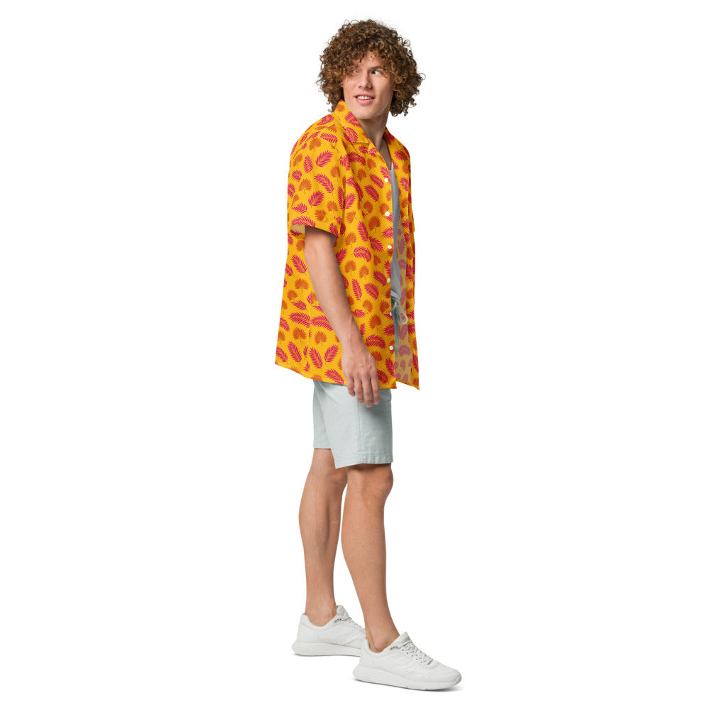 Mango Tango Palm button-up shirt side view