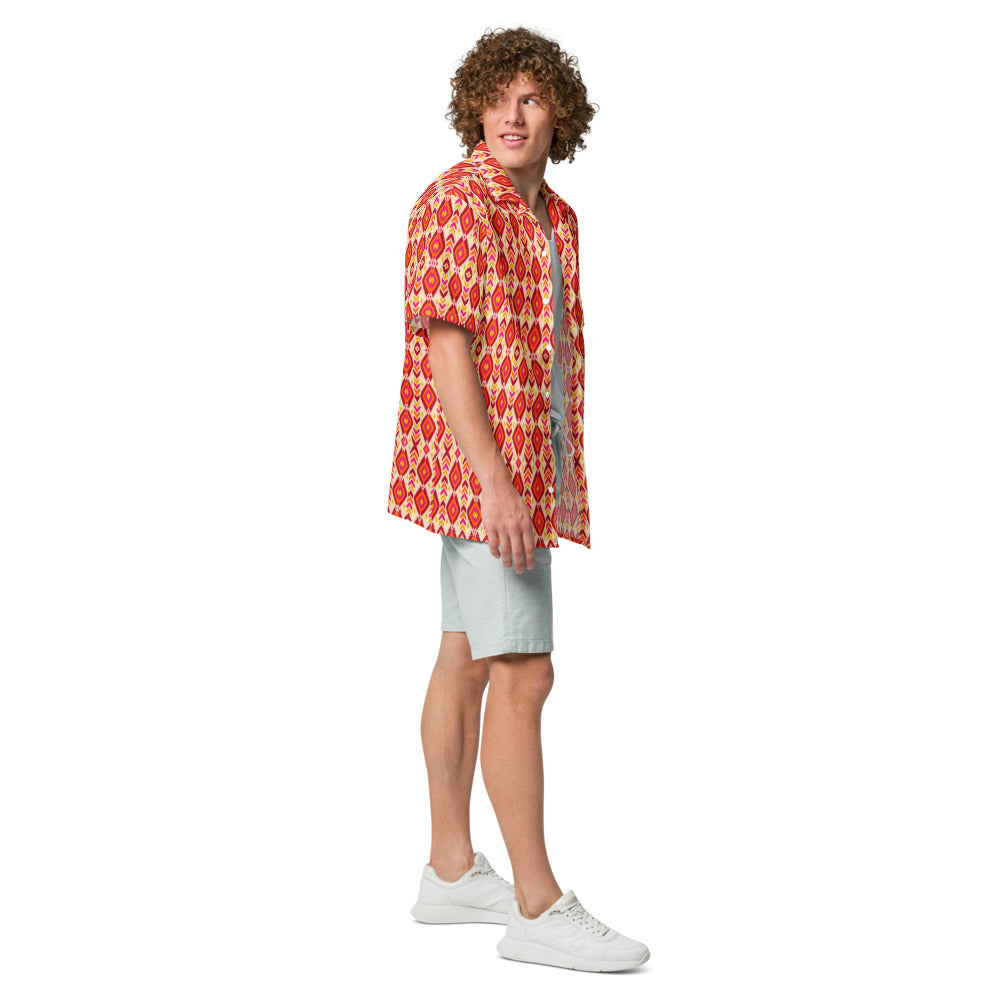 Inferno Ikat button-up shirt side view