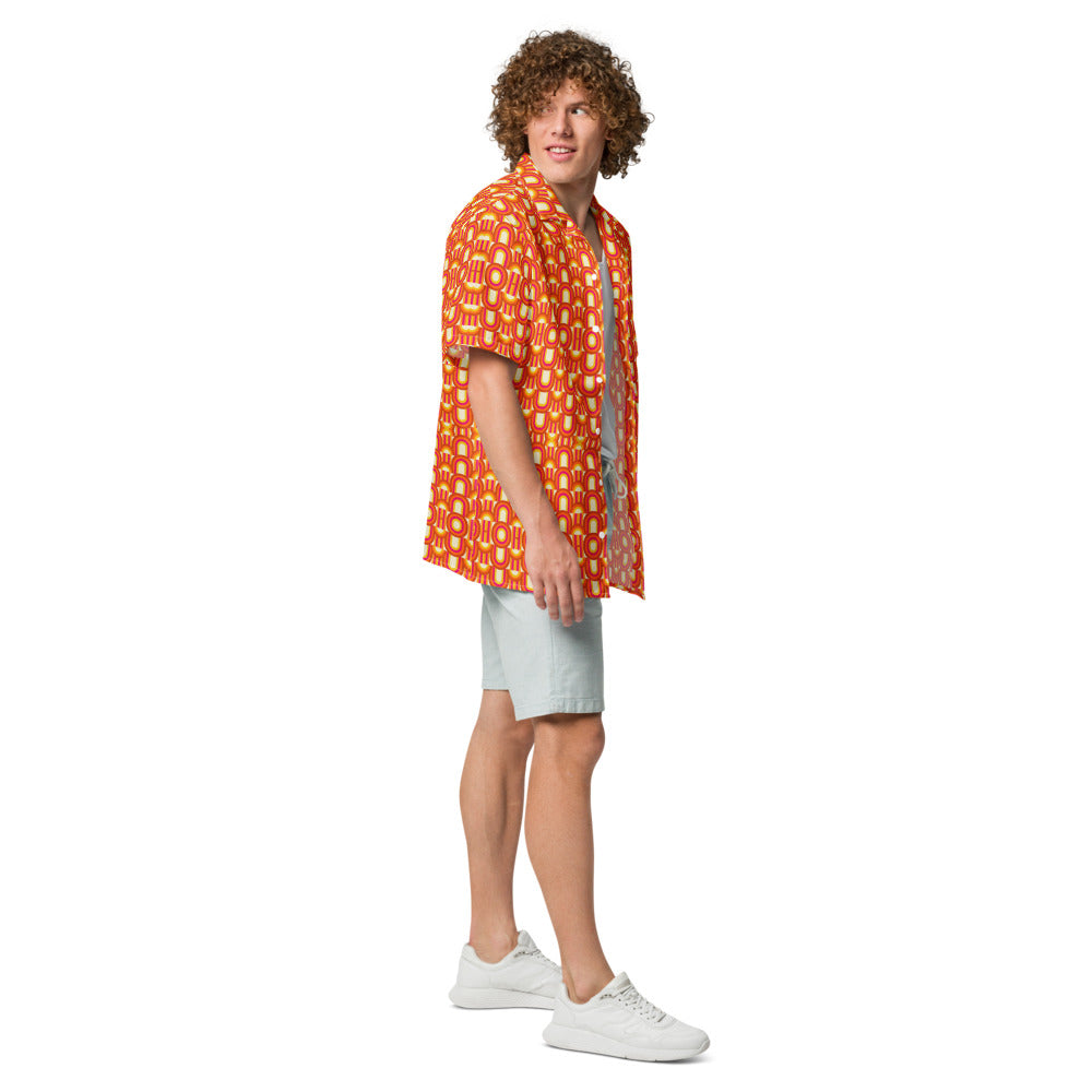 Tequila Sunrise Geo button-up shirt side view