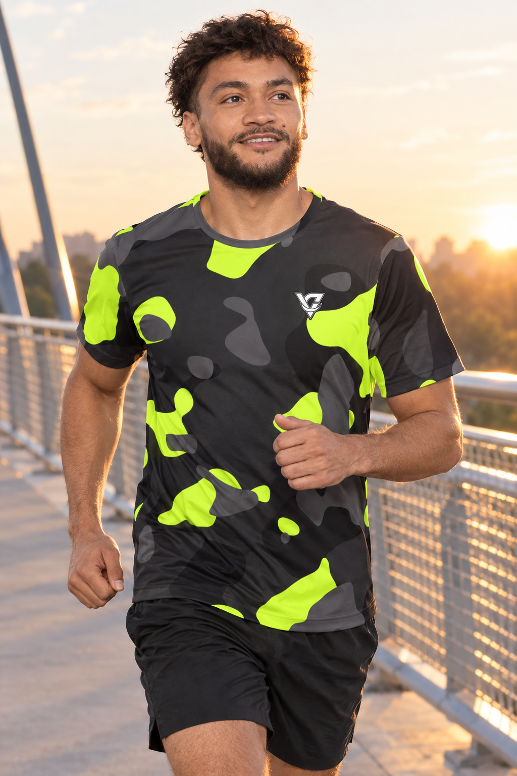 Graphite Camo men's short-sleeve athletic jersey shirt worn on a model