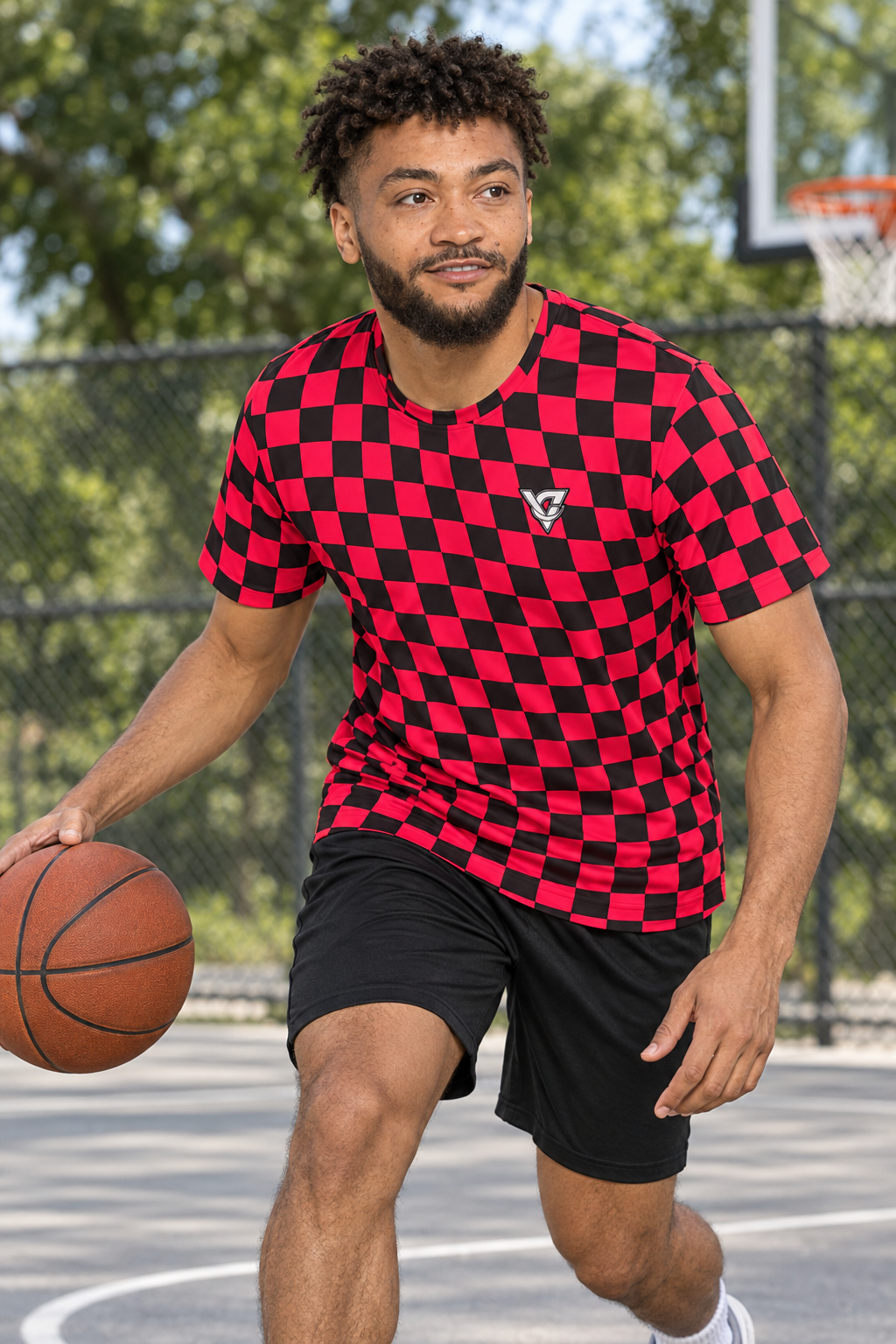 Infrared Warp Check men's short-sleeve athletic jersey shirt worn on a model