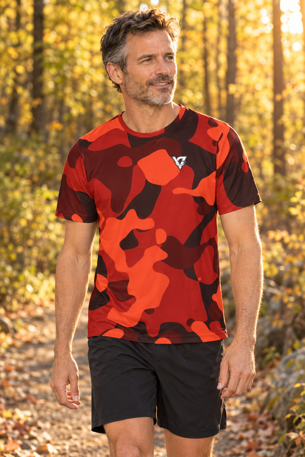 Maple Camo men's short-sleeve athletic jersey shirt worn on a model