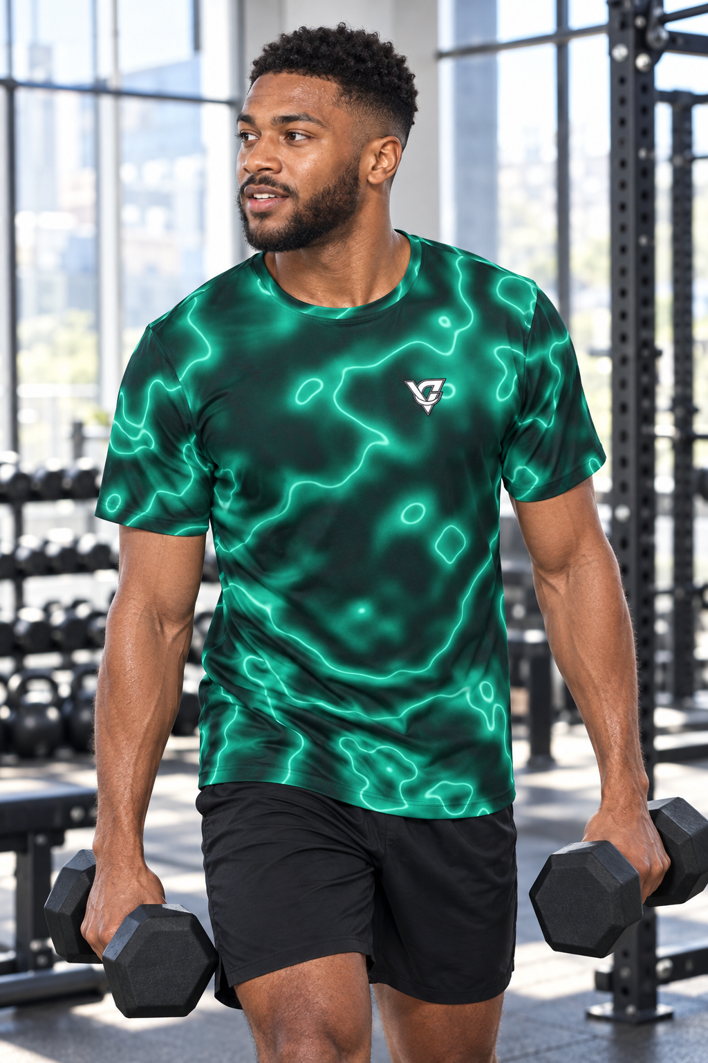 Mint Marble men's short-sleeve athletic jersey shirt worn on a model