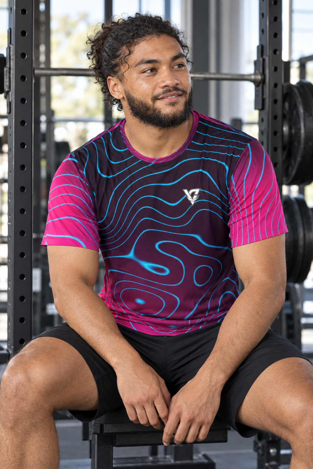 Neon Topo men's short-sleeve athletic jersey shirt worn on a model