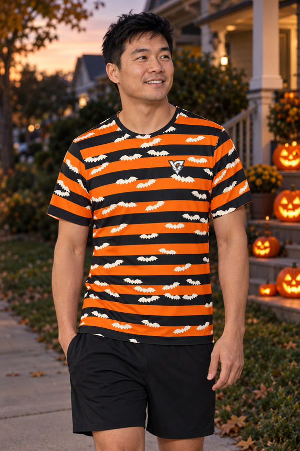 Halloween Pumpkin Orange Bat Stripe Multipurpose Athletic Shirt