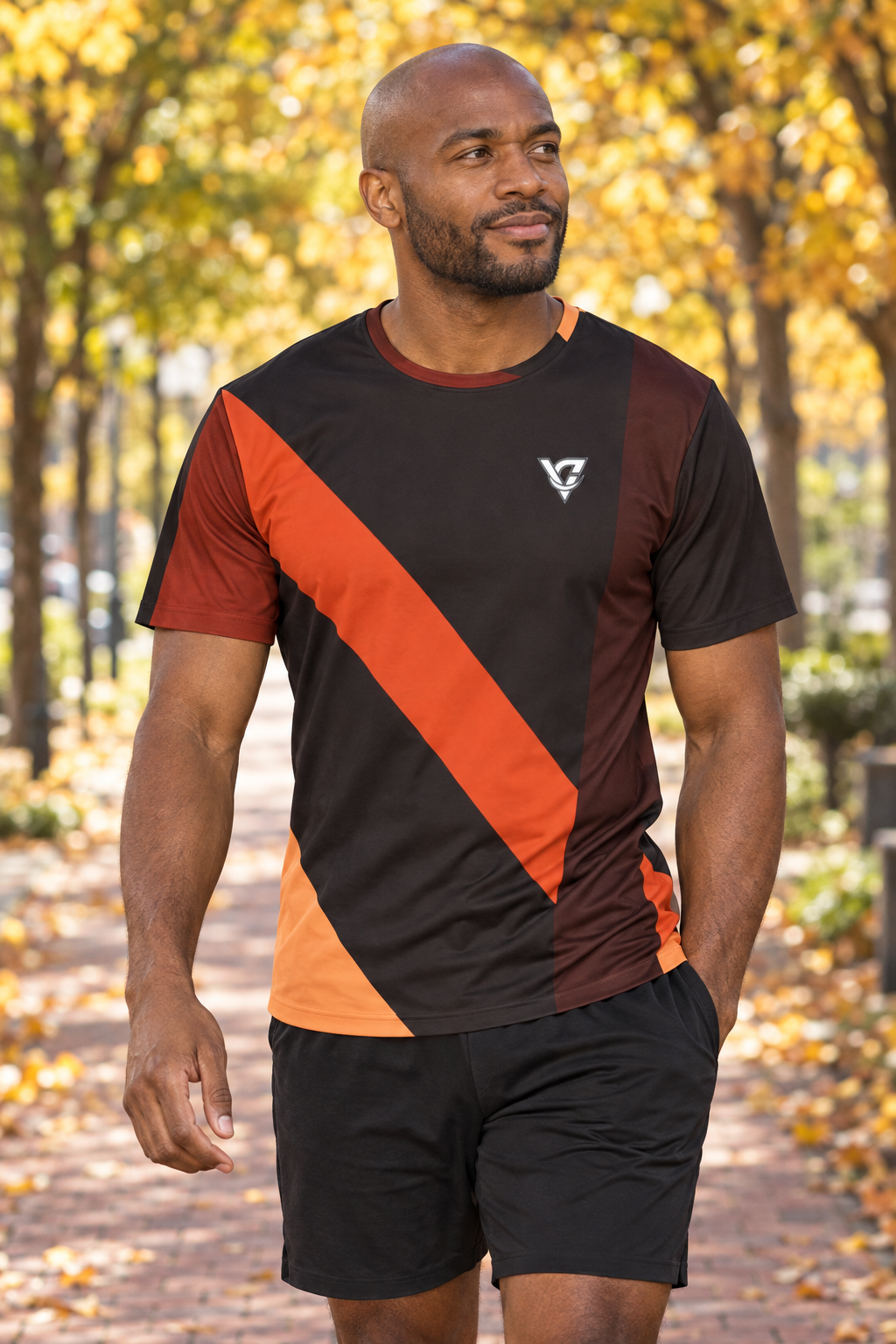 Rust Shard men's short-sleeve athletic jersey shirt worn on a model
