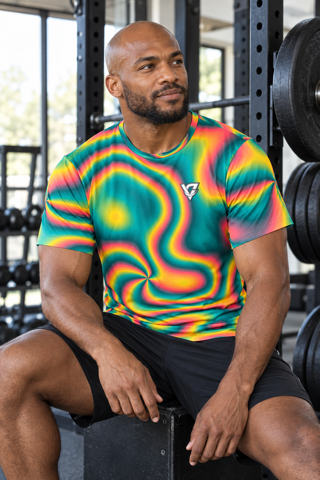 Tropic Tie-Dye men's short-sleeve athletic jersey shirt worn on a model