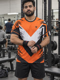 Man training in the Inferno Strike men's sports jersey with the Vantacore V emblem on the left chest – front view