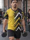 Man training in the Golden Apex men's sports jersey with the Vantacore V emblem on the left chest – front view