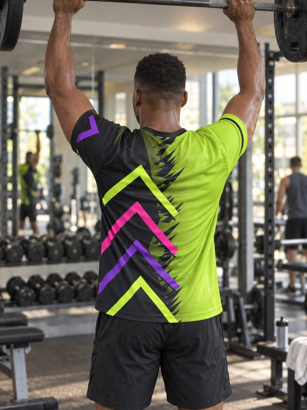 Man training in the Volt Fusion men's sports jersey with the Vantacore V emblem on the left chest – back view