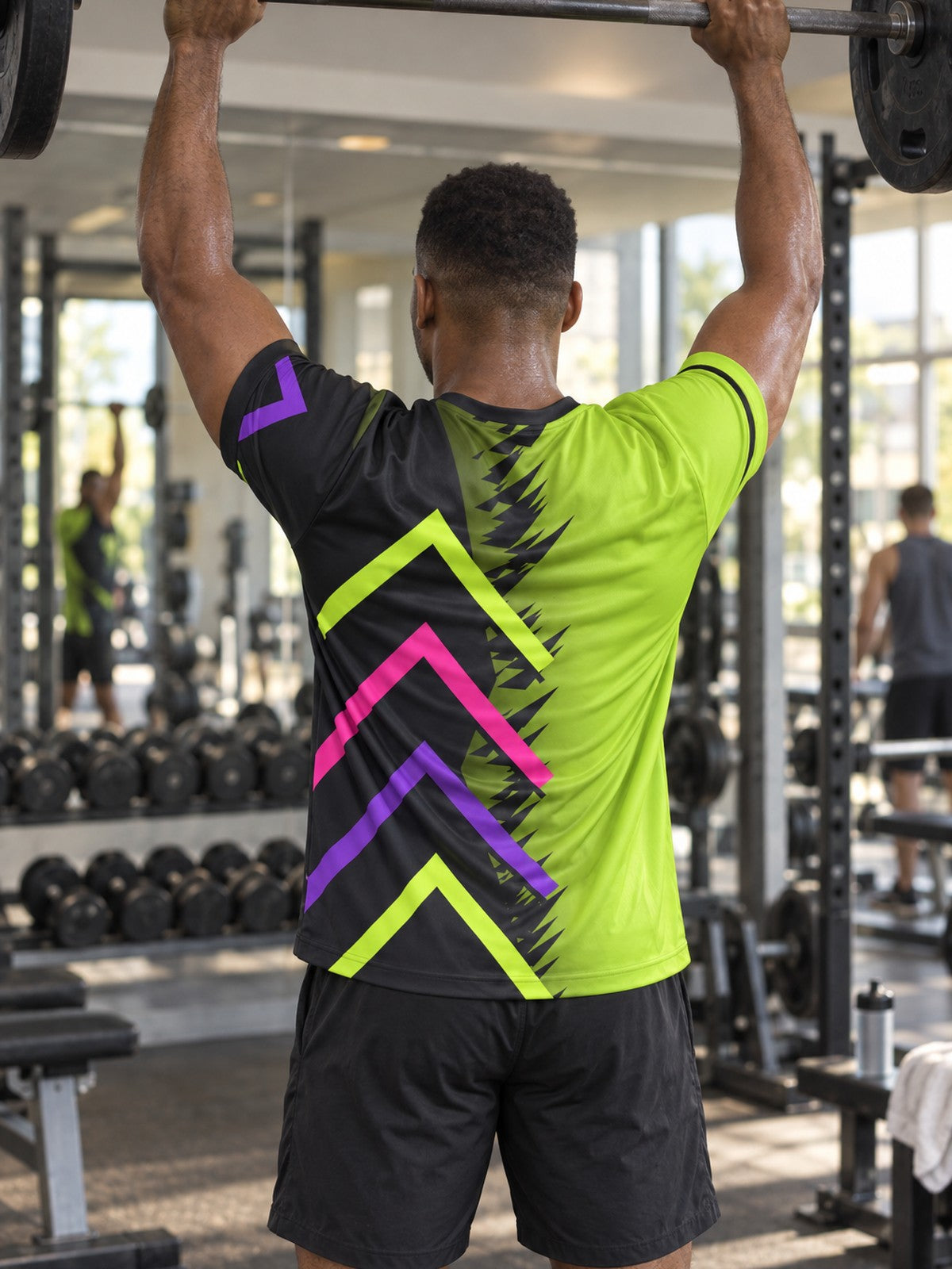 Man training in the Volt Fusion men's sports jersey with the Vantacore V emblem on the left chest – back view