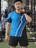 Man training in the Electric Cyan Velocity men's sports jersey with the Vantacore V emblem on the left chest – front view