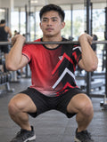Man training in the Crimson Hex Elite men's sports jersey with the Vantacore V emblem on the left chest – front view