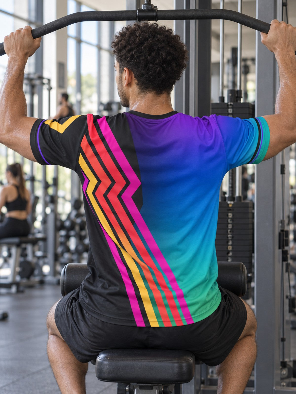 Man training in the Aurora Fusion men's sports jersey with the Vantacore V emblem on the left chest – back view