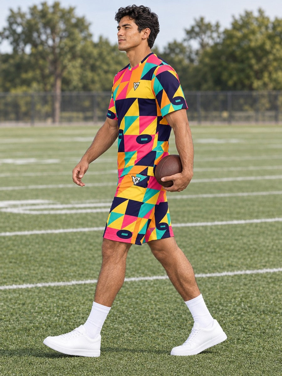 Football Electric Mango Prism Block Men's Athletic Shorts with Pockets - side view