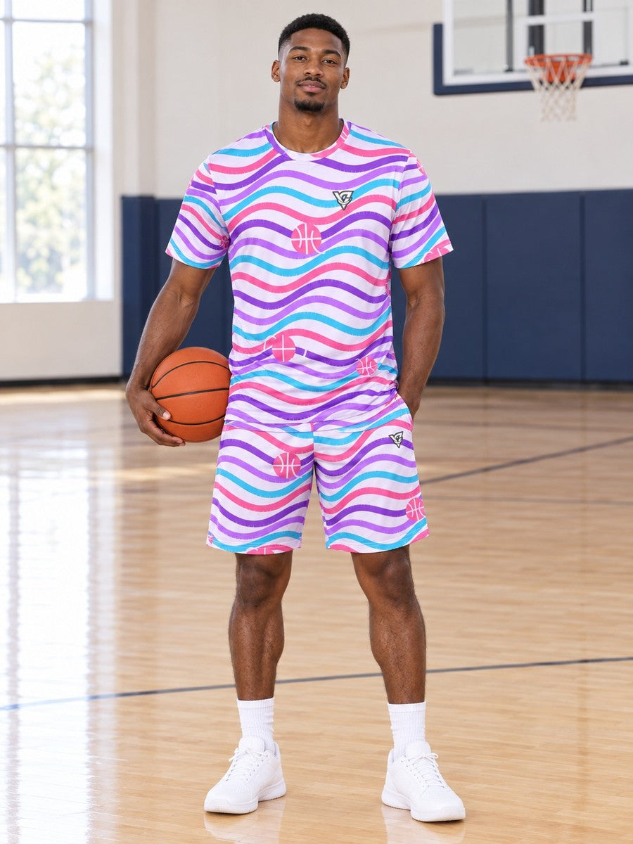 Basketball Lilac Wave Wave Rider Men's Athletic Shorts with Pockets - front view