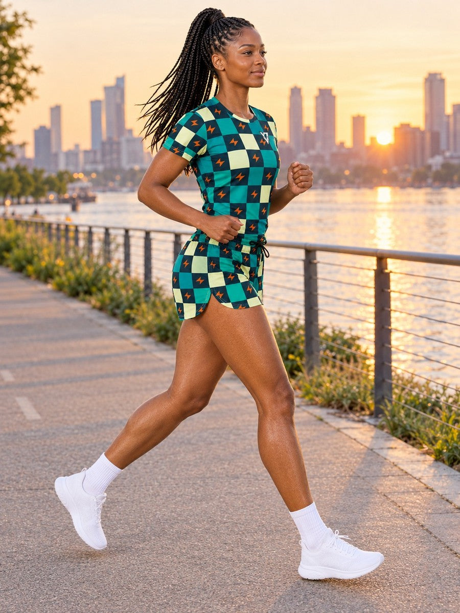 Running Peacock Checker Drive Women's Sports Jersey - side view