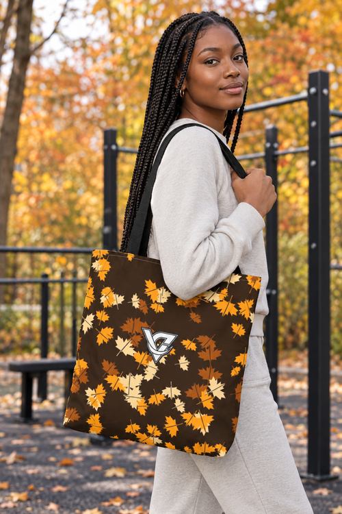 Amber Falling Leaves tote bag worn on a model