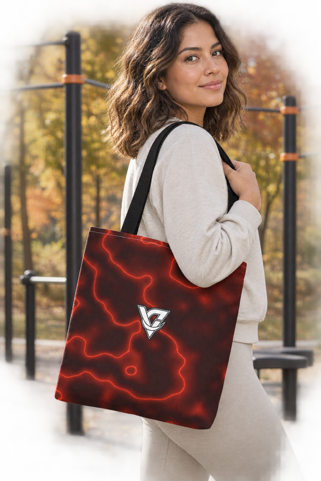 Maple Marble tote bag worn on a model