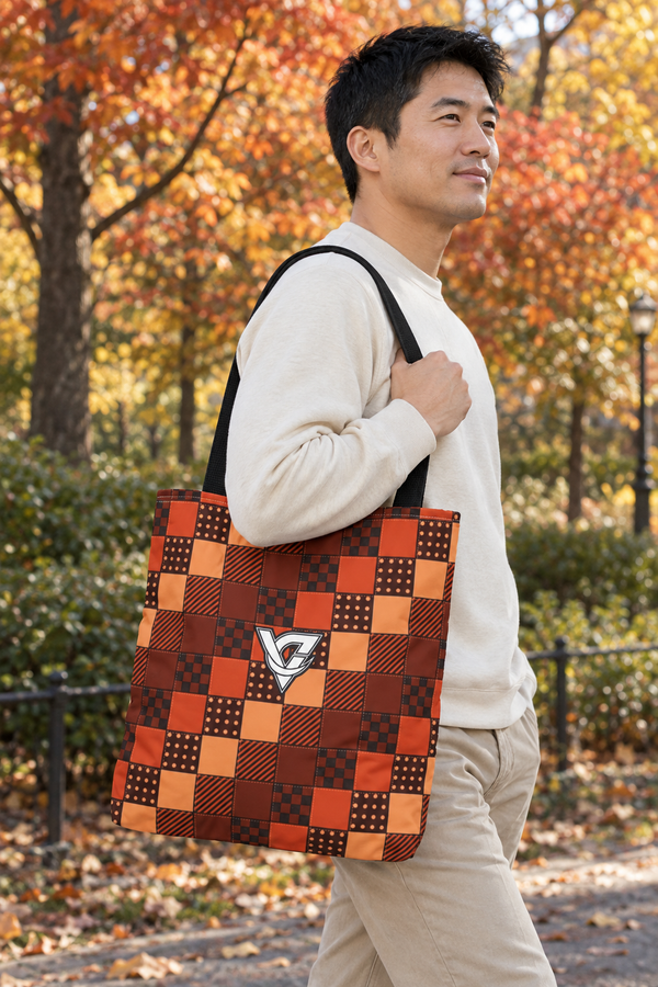 Rust Patchwork Tote Bag — All-Over Print Gym & Everyday Tote