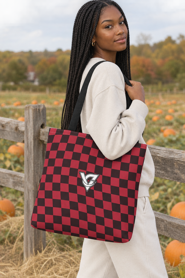 Spiced Wine Warp Check Tote Bag — All-Over Print Gym & Everyday Tote