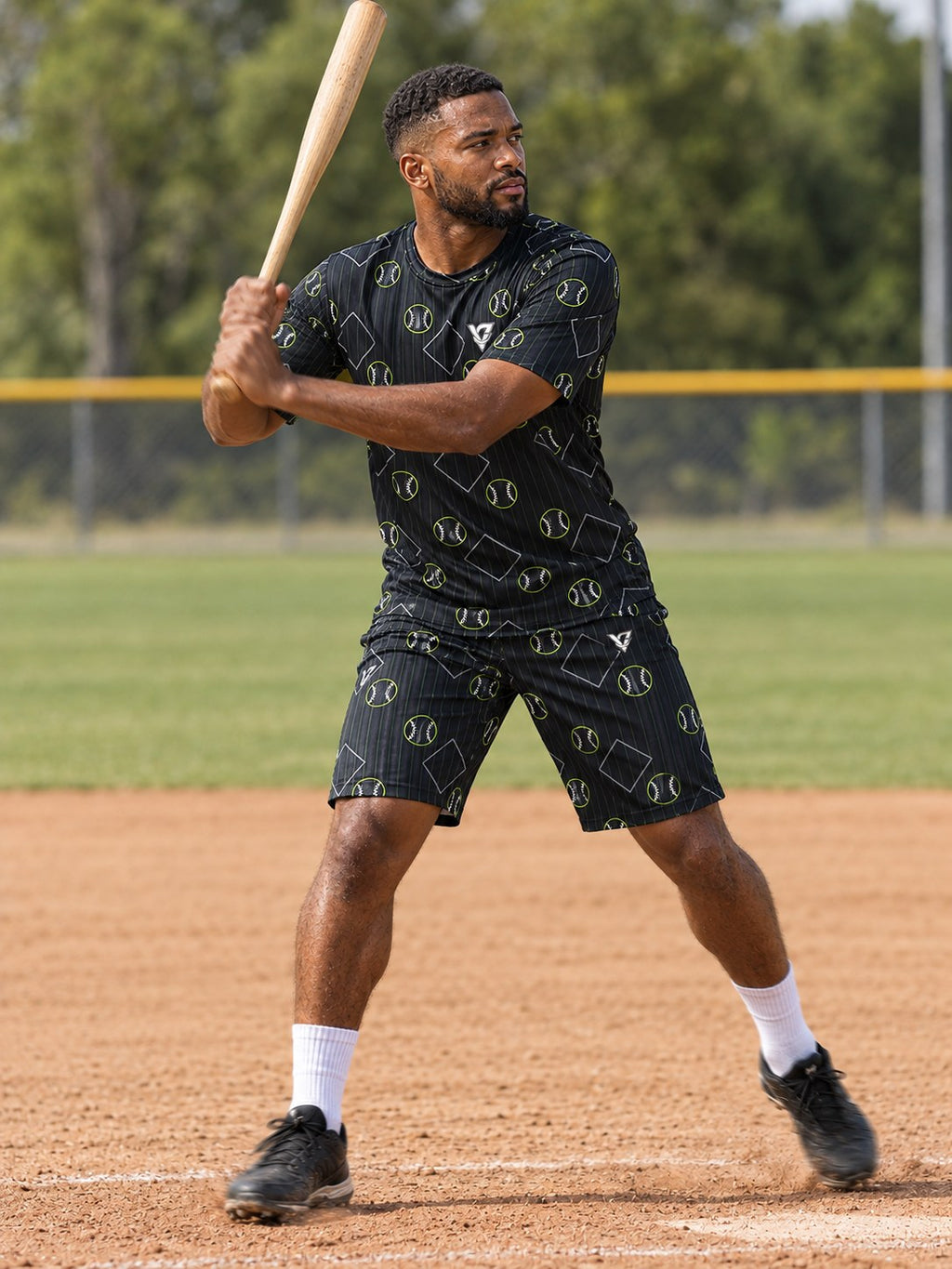 Baseball & Softball Volt Night Diamond Stitch Men's Athletic Shorts with Pockets, in action