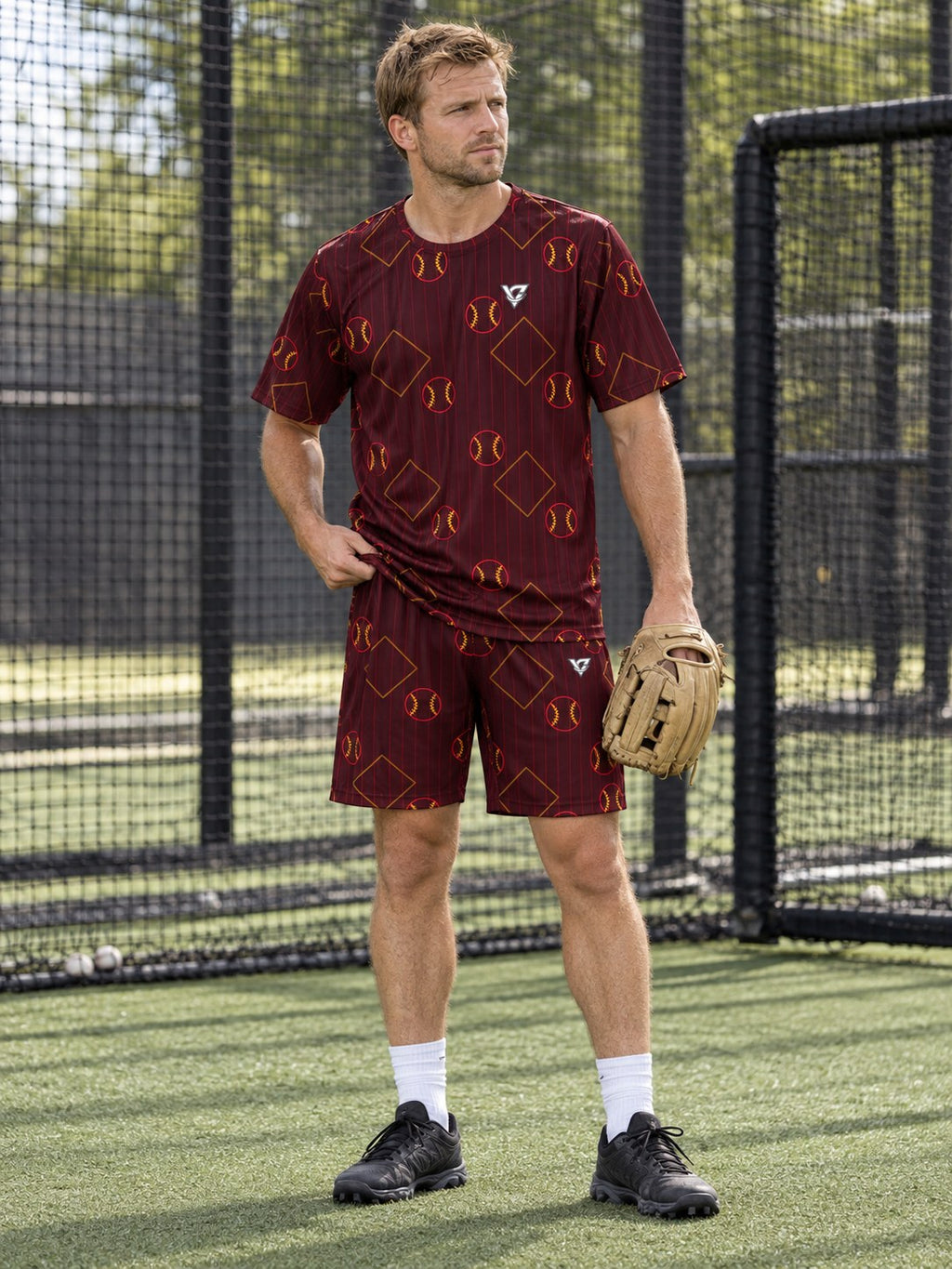 Baseball & Softball Crimson Blaze Diamond Stitch Men's Athletic Shorts with Pockets, front view