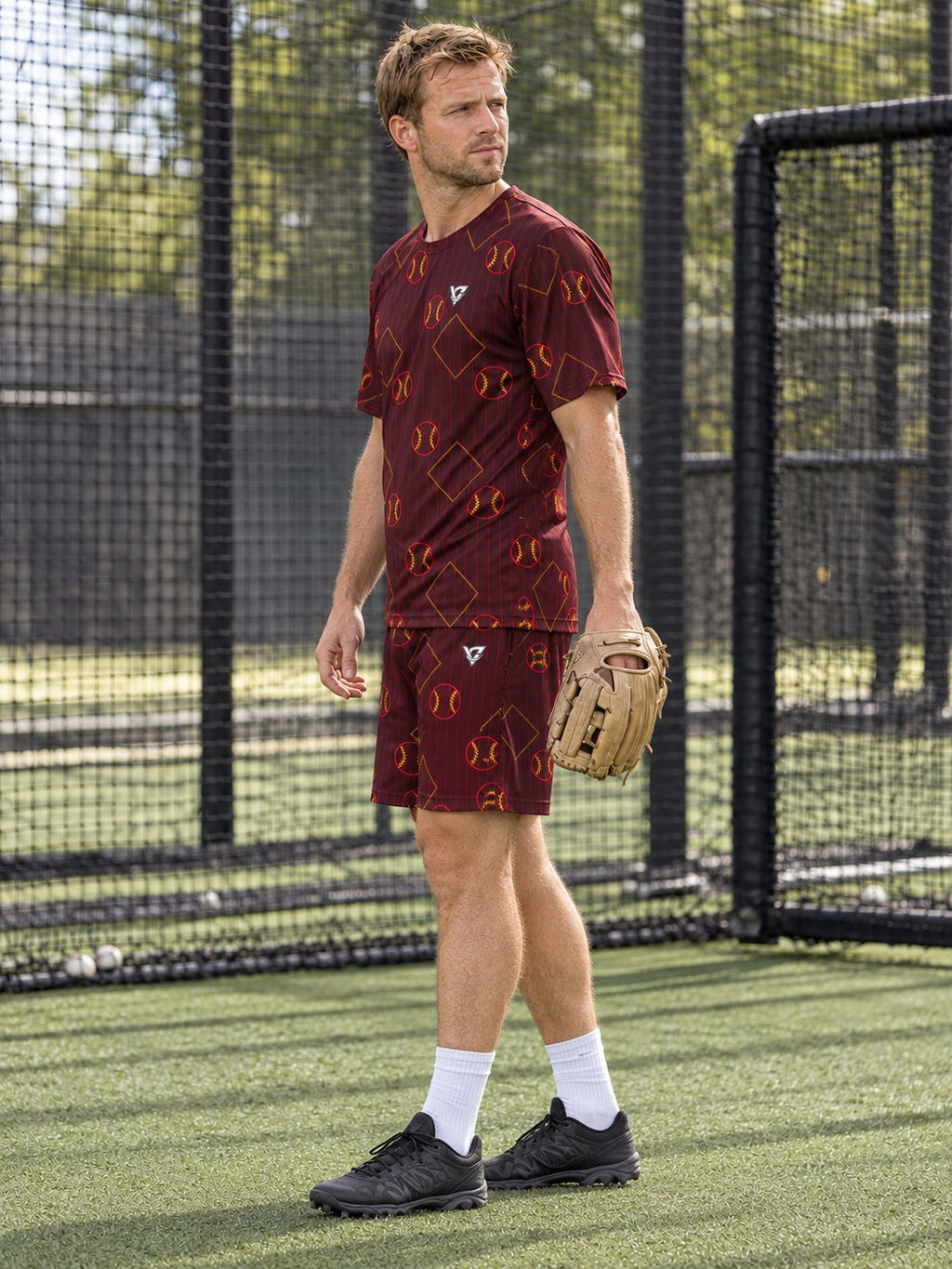 Baseball & Softball Crimson Blaze Diamond Stitch Men's Athletic Shorts with Pockets, side view