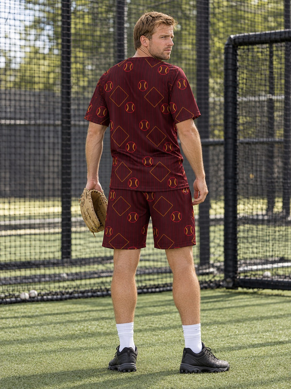 Baseball & Softball Crimson Blaze Diamond Stitch Men's Sports Jersey, back view