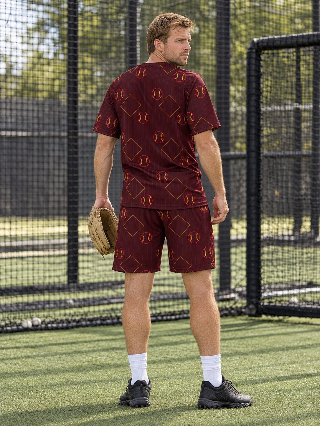 Baseball & Softball Crimson Blaze Diamond Stitch Men's Sports Jersey, back view