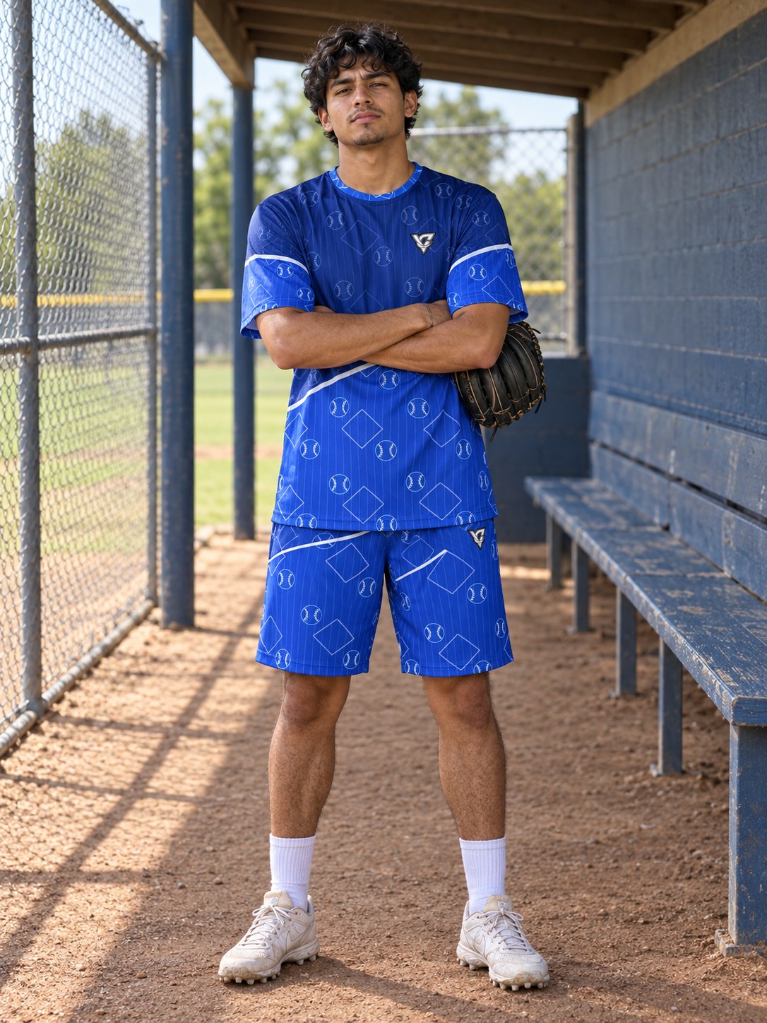 Baseball & Softball Royal Ice Diamond Stitch Men's Athletic Shorts with Pockets, front view
