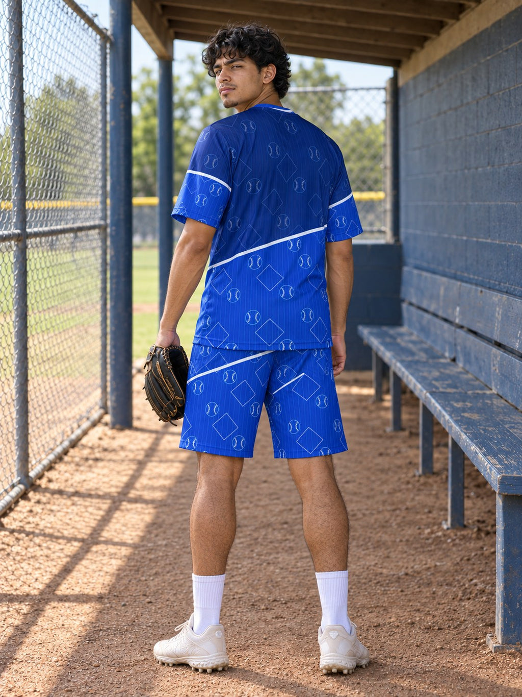 Baseball & Softball Royal Ice Diamond Stitch Men's Athletic Shorts with Pockets, back view