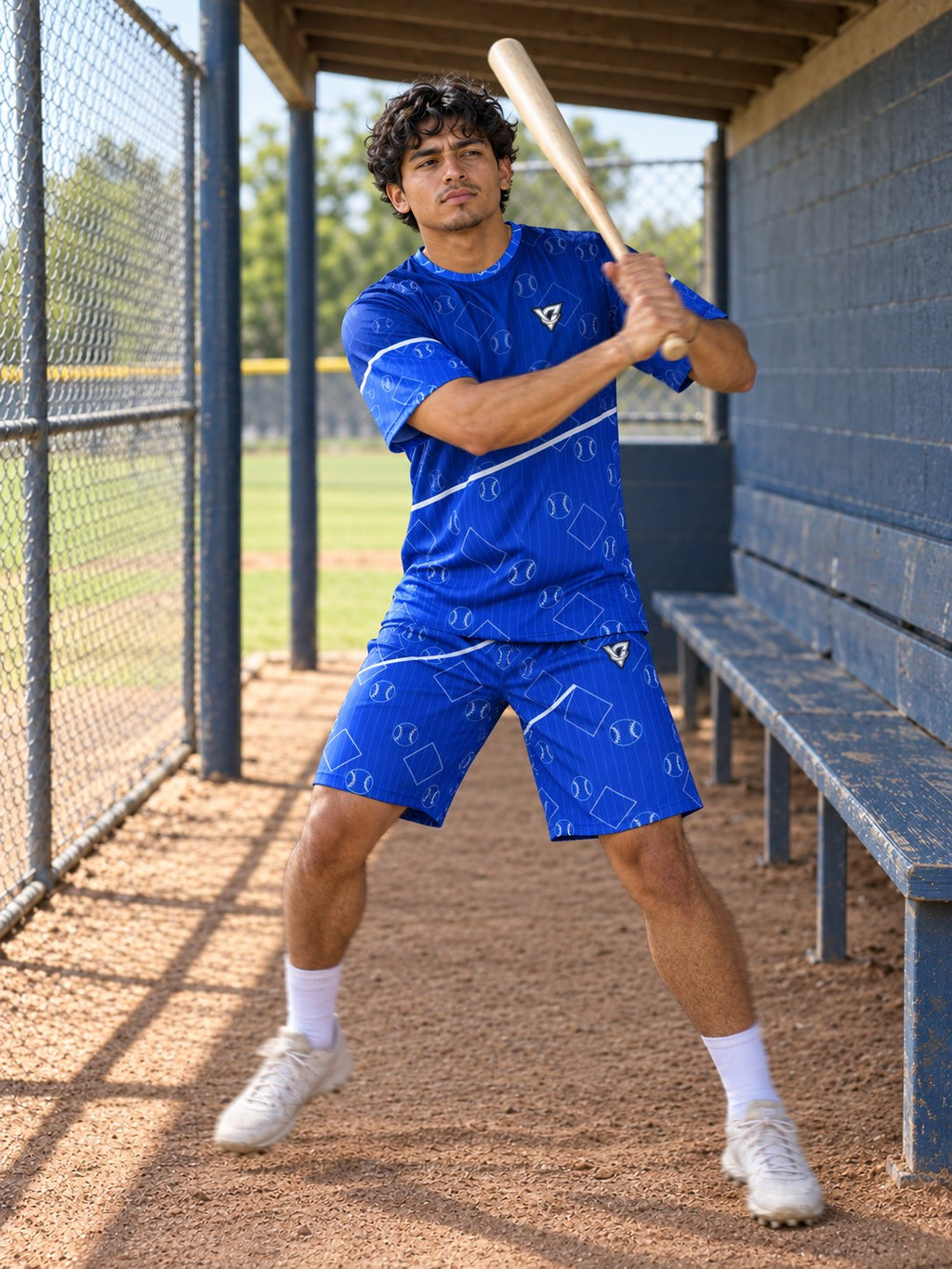 Baseball & Softball Royal Ice Diamond Stitch Men's Athletic Shorts with Pockets, in action