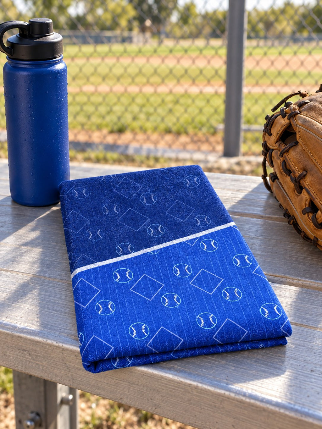 Baseball & Softball Royal Ice Diamond Stitch Rally Towel, lifestyle detail