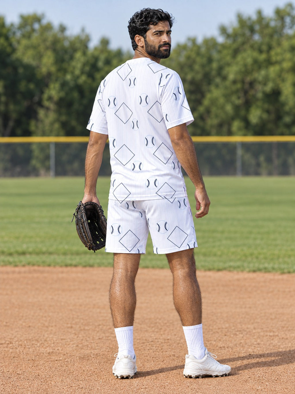 Baseball & Softball Arctic White Diamond Stitch Men's Athletic Shorts with Pockets, back view