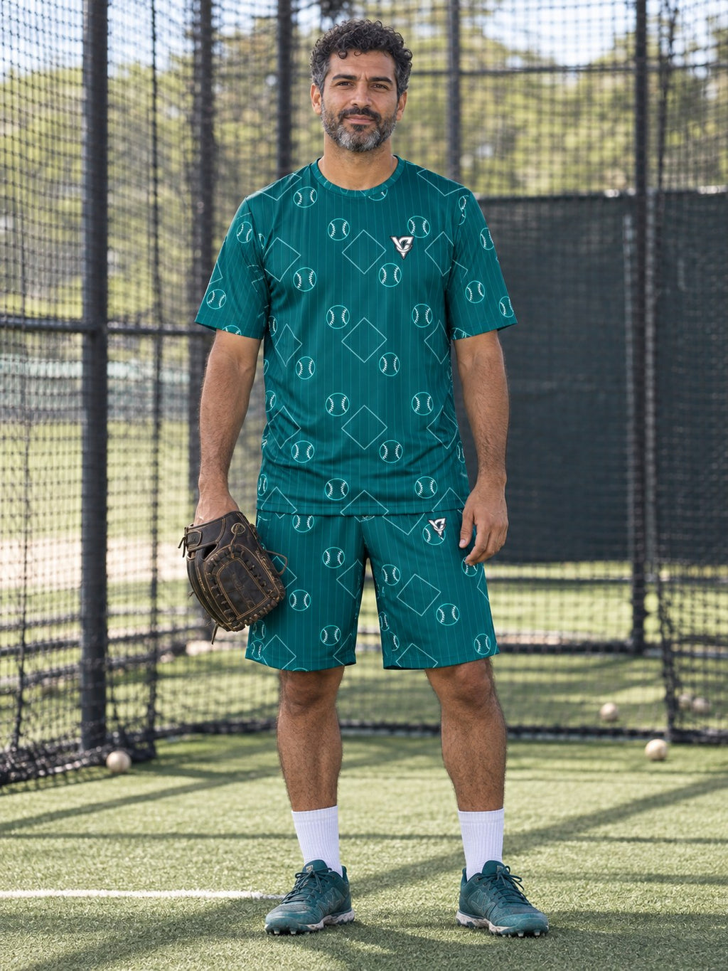 Baseball & Softball Teal Wave Diamond Stitch Men's Athletic Shorts with Pockets, front view