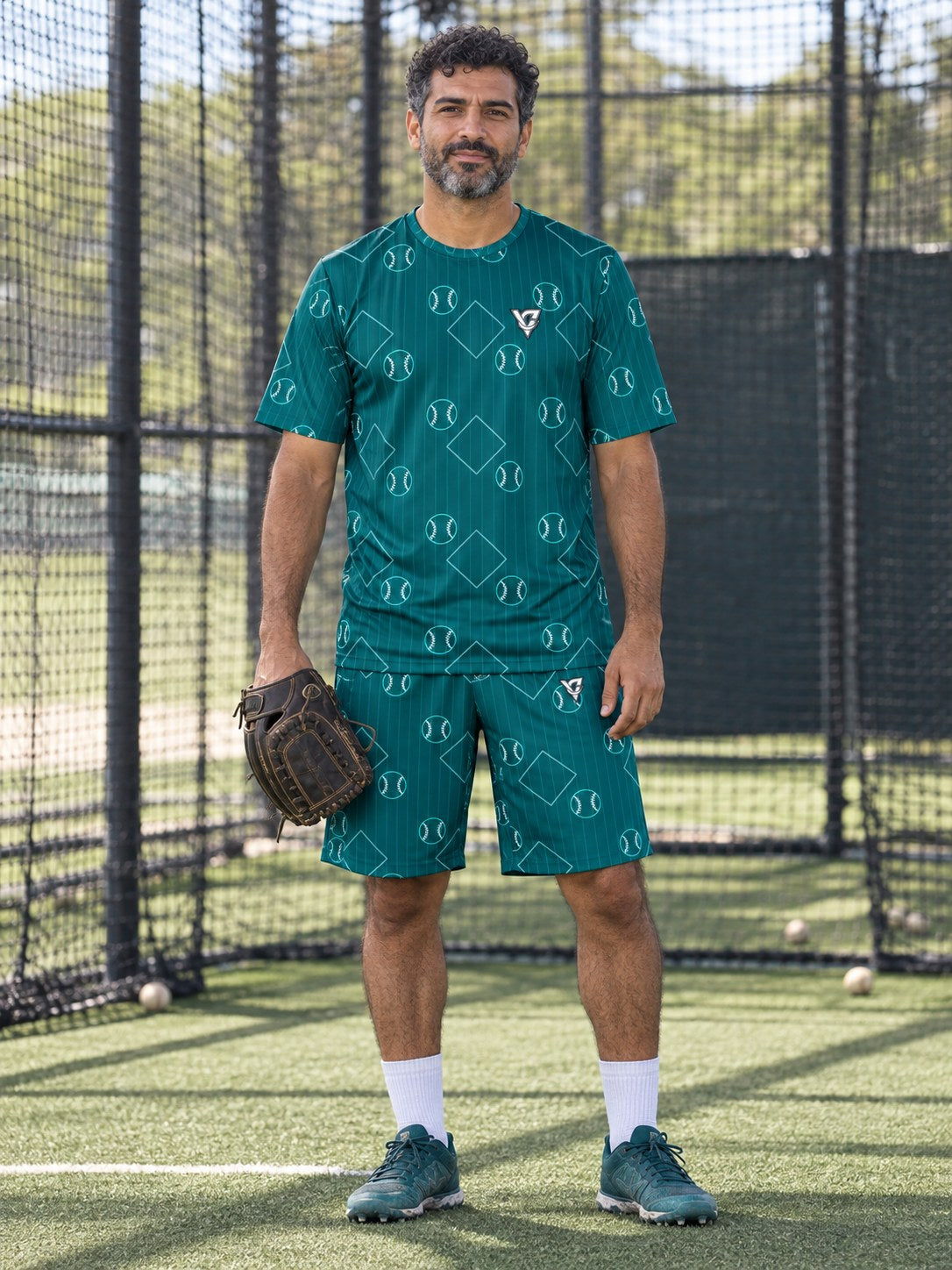 Baseball & Softball Teal Wave Diamond Stitch Men's Athletic Shorts with Pockets, front view