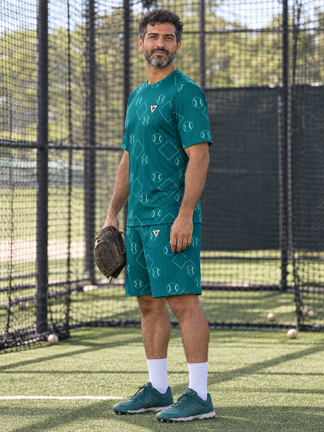 Baseball & Softball Teal Wave Diamond Stitch Men's Athletic Shorts with Pockets, side view