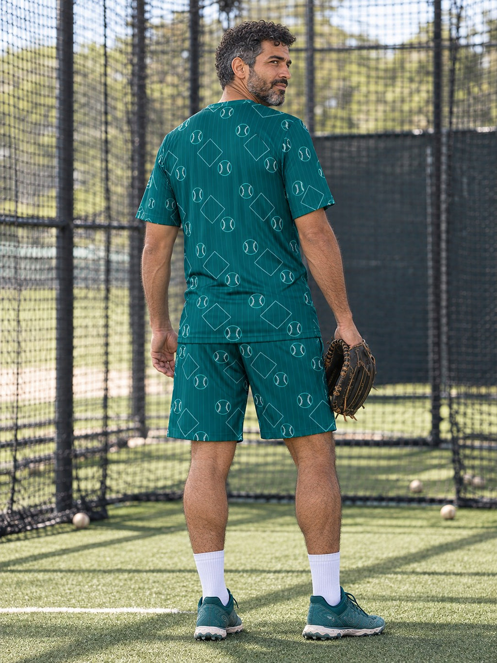 Baseball & Softball Teal Wave Diamond Stitch Men's Athletic Shorts with Pockets, back view
