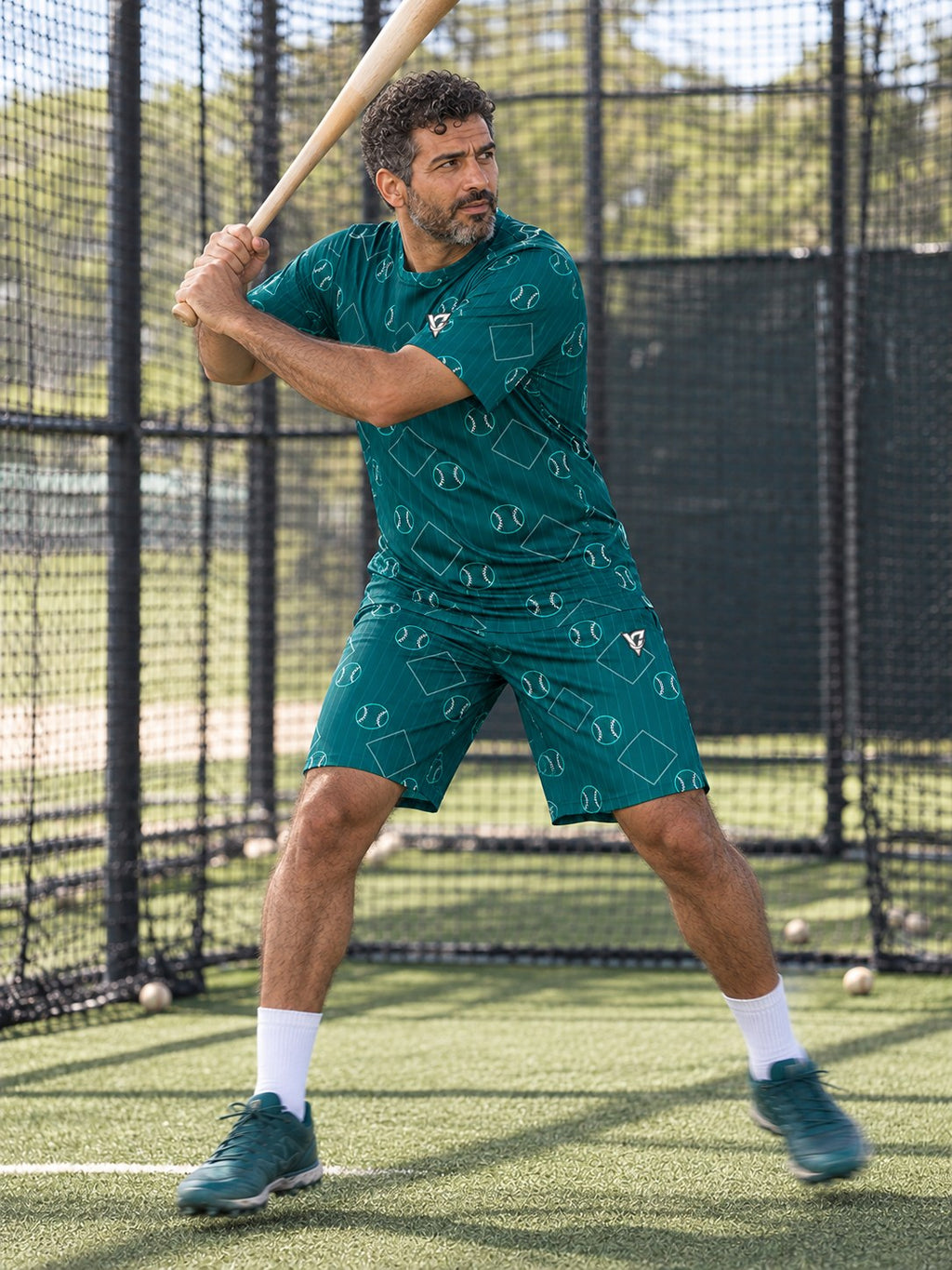 Baseball & Softball Teal Wave Diamond Stitch Men's Sports Jersey, in action