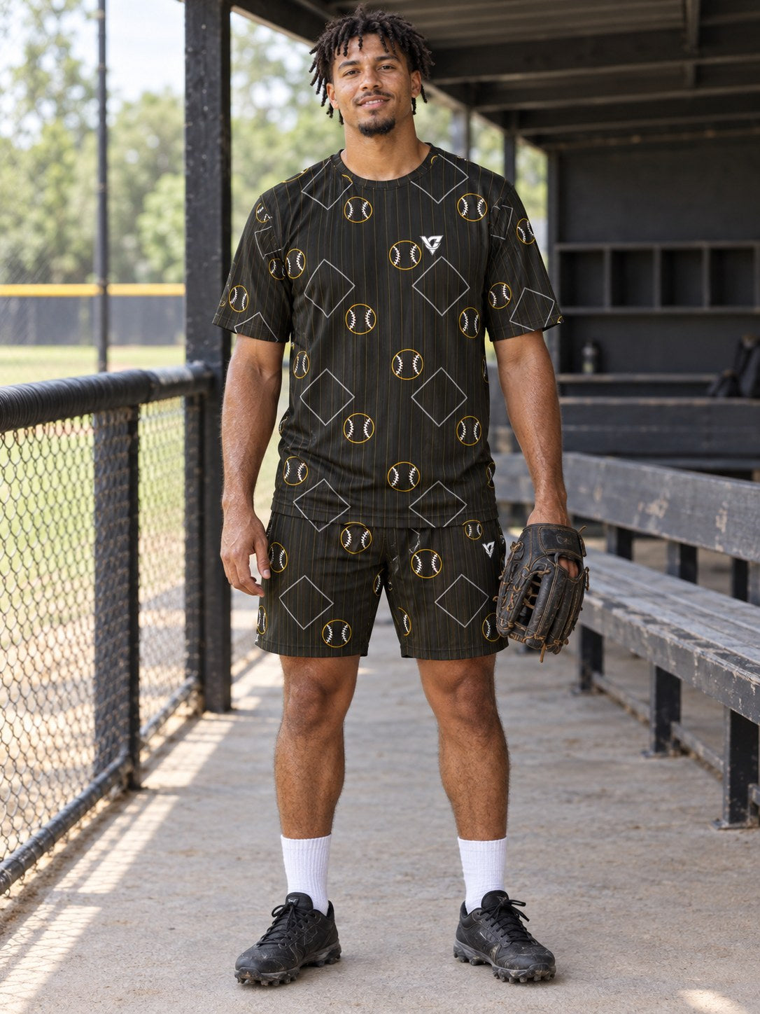 Baseball & Softball Gold Rush Diamond Stitch Men's Athletic Shorts with Pockets, front view