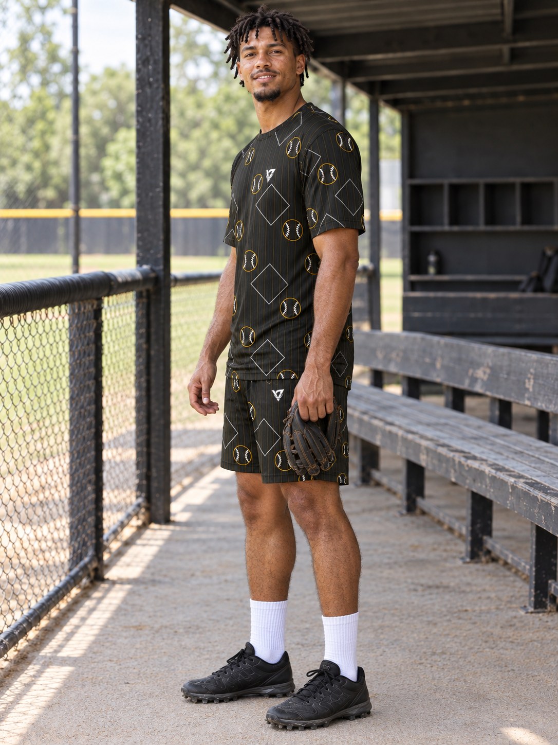 Baseball & Softball Gold Rush Diamond Stitch Men's Athletic Shorts with Pockets, side view