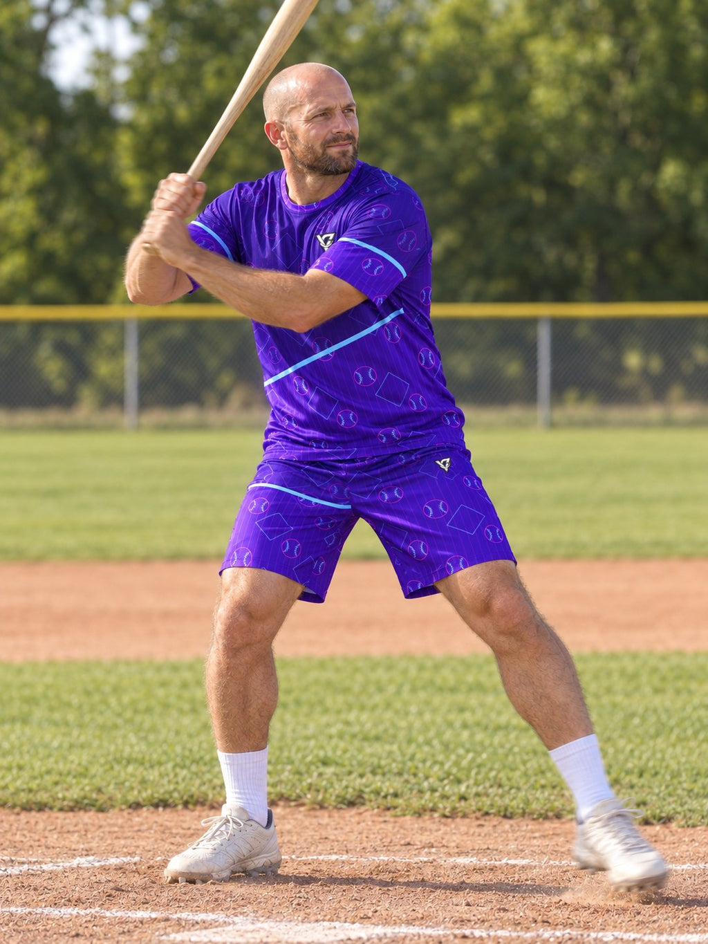 Baseball & Softball Ultra Violet Diamond Stitch Men's Athletic Shorts with Pockets, in action