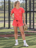 Baseball & Softball Hot Coral Diamond Stitch Women's Athletic Shorts with Pockets, front view