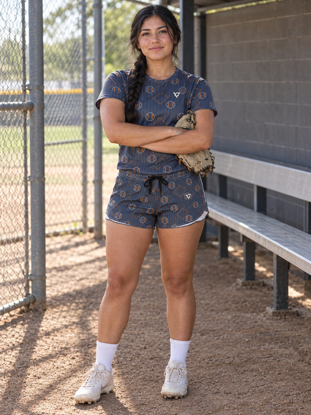 Baseball & Softball Slate Storm Diamond Stitch Women's Athletic Shorts with Pockets, front view