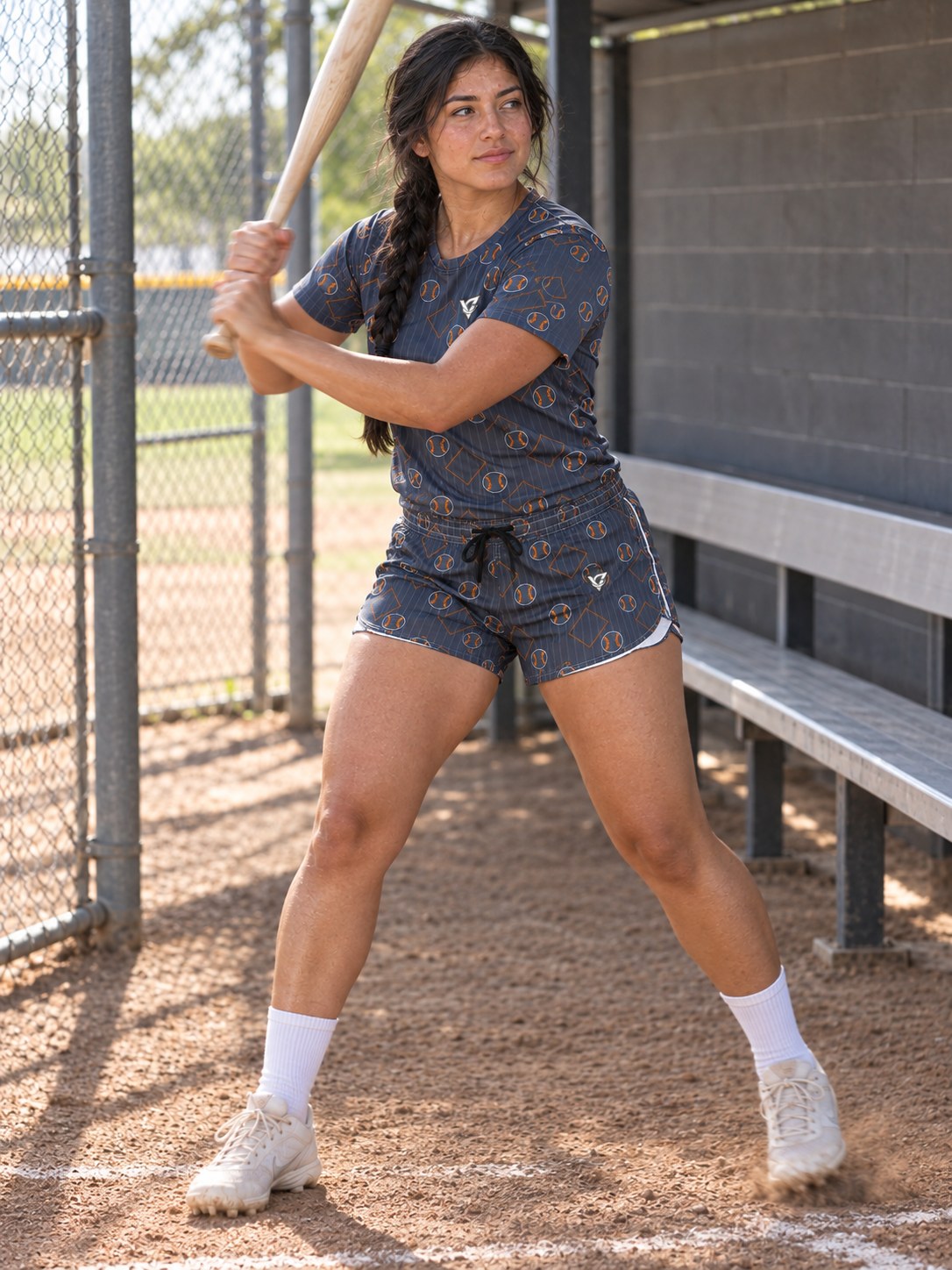 Baseball & Softball Slate Storm Diamond Stitch Women's Athletic Shorts with Pockets, in action