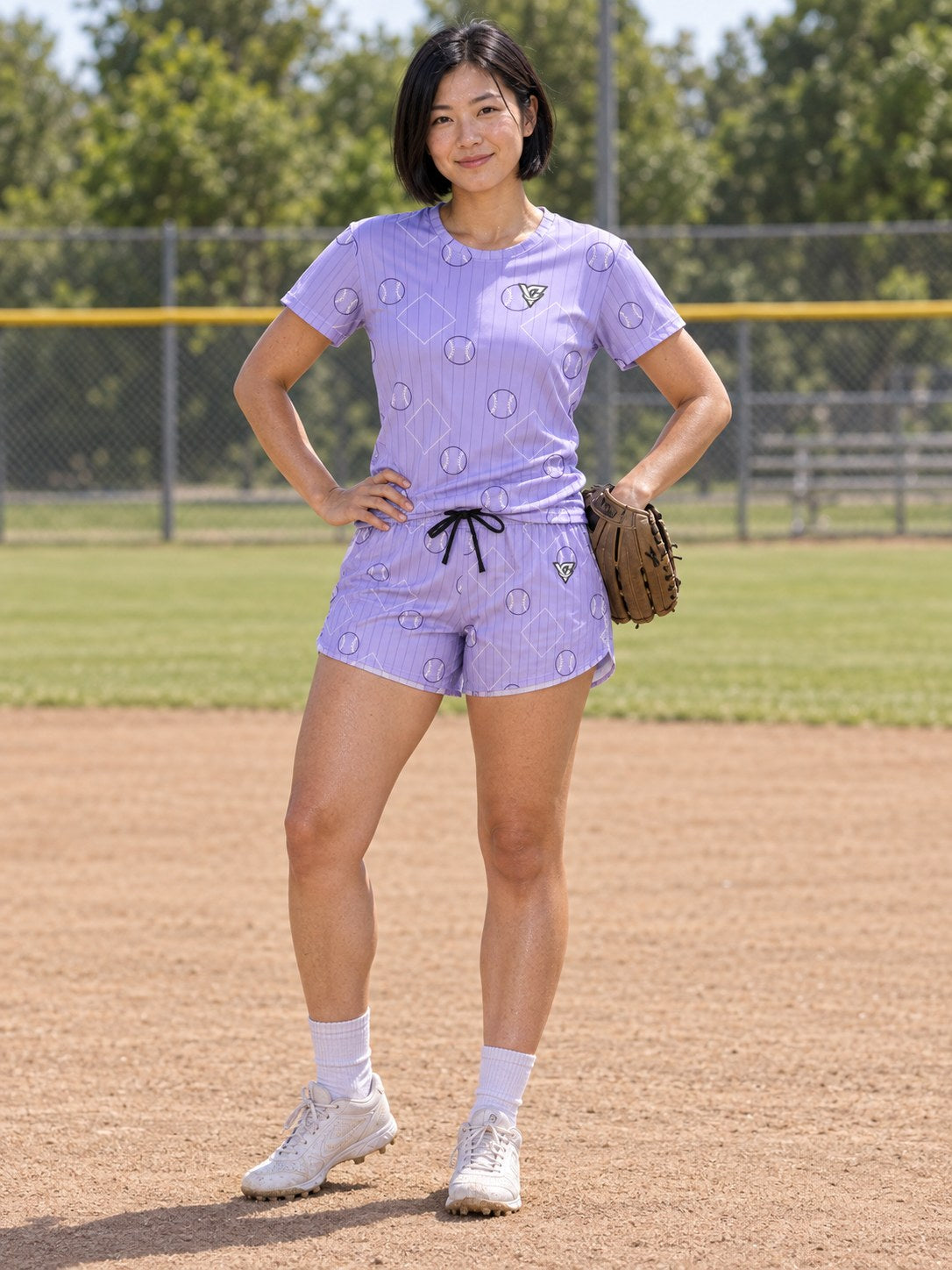 Baseball & Softball Lavender Mist Diamond Stitch Women's Athletic Shorts with Pockets, front view