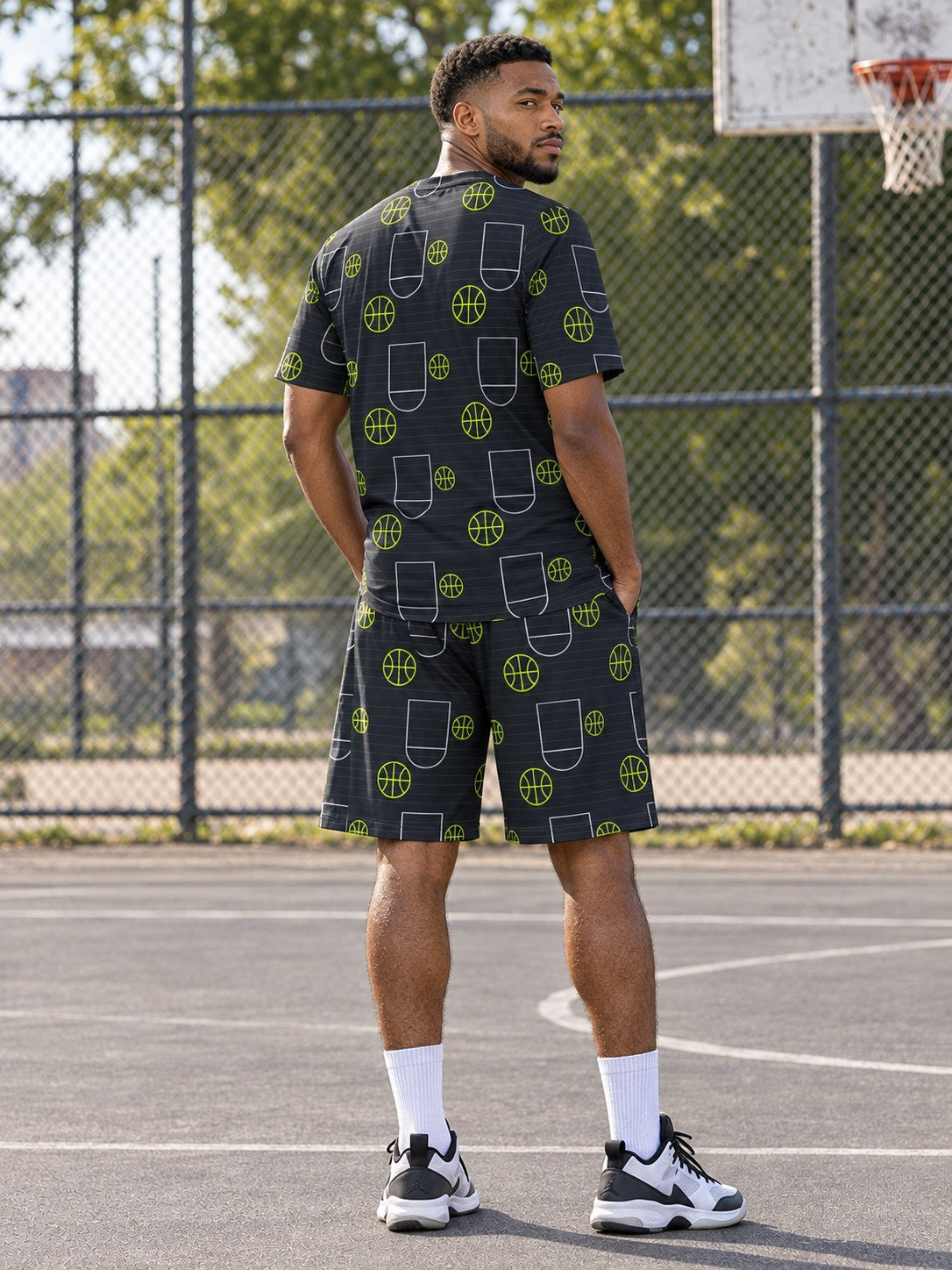 Basketball Volt Night Court Seam Men's Sports Jersey, back view